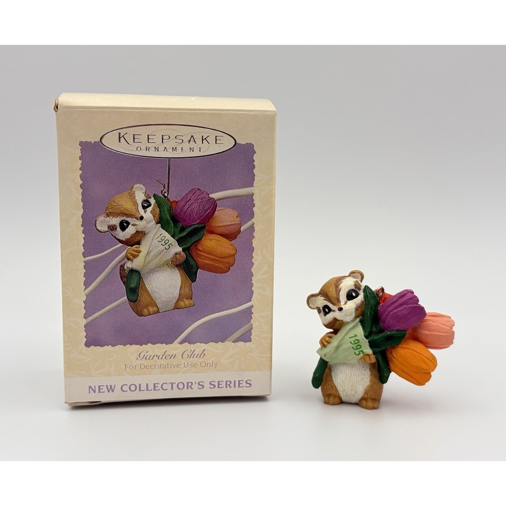 Hallmark Keepsake Ornament Garden Club Chipmunk Tulips Easter 1995 Spring VTG